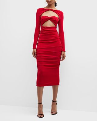 Eden Ruched Cut-Out Bodycon Midi Dress