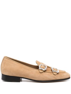 Edhen Milano crystal buckle loafers - Brown