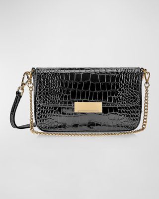 Edie Croc-Embossed Leather Shoulder Bag