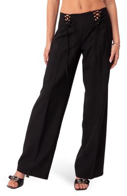 EDIKTED Abigail Lace-Up Wide Leg Pants in Black