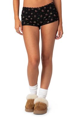 EDIKTED Aislinn Floral Waffle Knit Micro Shorts in Mix
