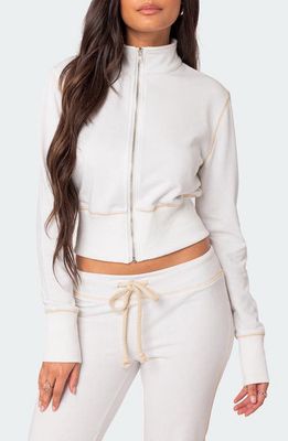 EDIKTED Alexia Crop Zip-Up Jacket in White