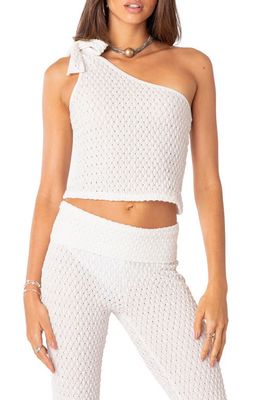 EDIKTED Amalia Textured Knit One-Shoulder Top in White
