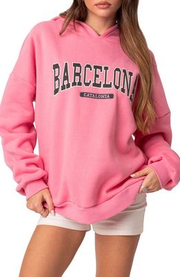 EDIKTED Barcelona Oversize Graphic Hoodie in Pink