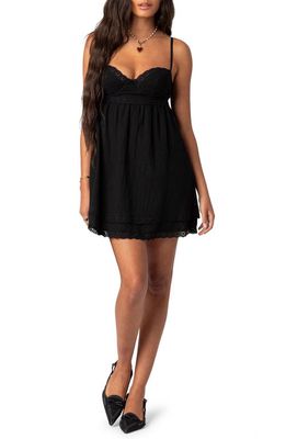 EDIKTED Bonny Eyelet Trim Cotton Babydoll Minidress in Black