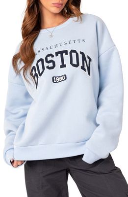 EDIKTED Boston Oversize Graphic Sweatshirt in Blue