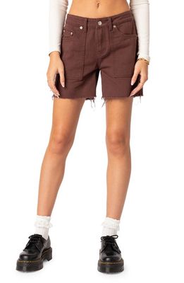 EDIKTED Boyfriend Denim Carpenter Shorts in Brown