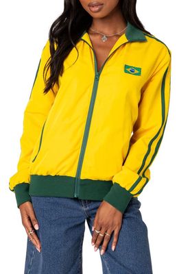 EDIKTED Brasil Oversize Embroidered Track Jacket in Yellow