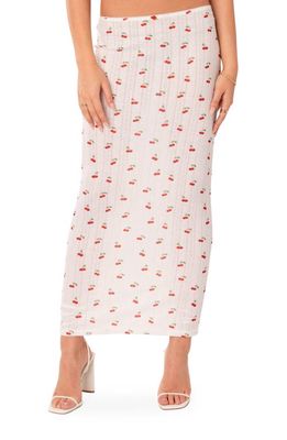 EDIKTED Cherry Pointelle Low Rise Maxi Skirt in White