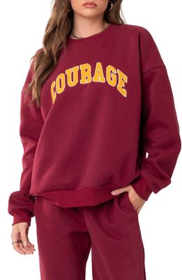 EDIKTED Courage Patch Sweatshirt in Burgundy