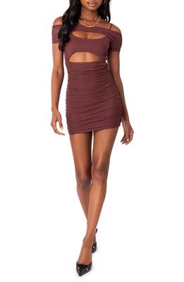 EDIKTED Cutout Body-Con Dress with Short Sleeve Bolero in Brown