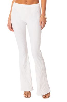 EDIKTED Dekota Rib Knit Flare Pants in White