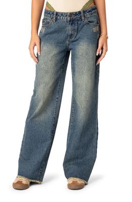 EDIKTED Dollhouse Low Rise Wide Leg Jeans in Blue-Washed