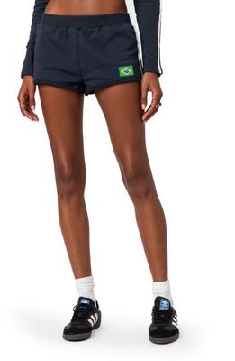 EDIKTED Embroidered Brazil Flag Sweat Shorts in Navy