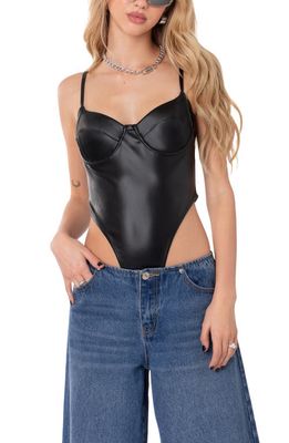 EDIKTED Faux Leather Underwire Body Suit in Black