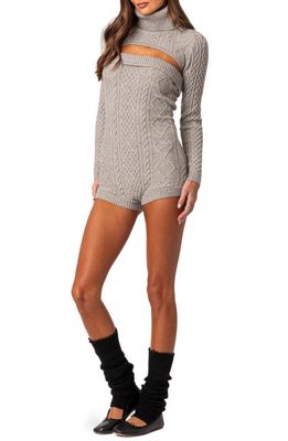 EDIKTED Finnley Cable Stitch Long Sleeve Two-Piece Romper in Gray Melange