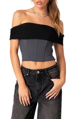 EDIKTED Foldover Mesh Corset Top in Stone
