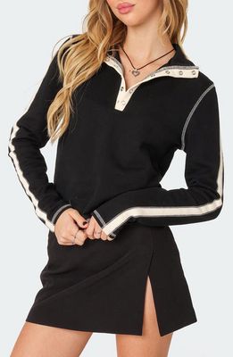 EDIKTED Gio Contrast Stitch Cotton Sweatshirt in Black