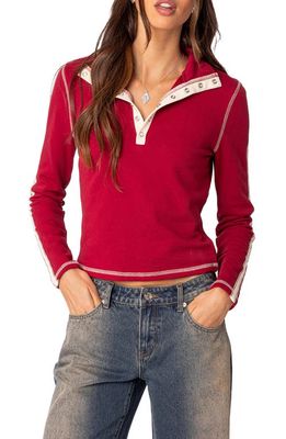 EDIKTED Gio Contrast Stitch Crop Sweatshirt in Red