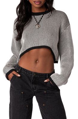 EDIKTED Gwenyth Textured Crop Sweater in Black-And-White