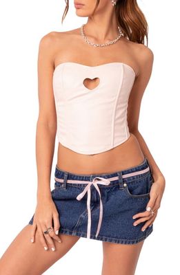 EDIKTED Heartthrob Faux Leather Corset Crop Top in Light-Pink