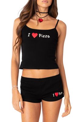 EDIKTED I Love Pizza Crop Camisole in Black