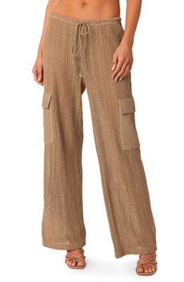 EDIKTED Ines Open Knit Cargo Pants in Brown
