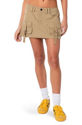 EDIKTED Janelle Low Rise Cotton Cargo Miniskirt in Beige