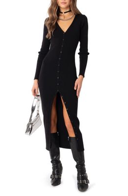 EDIKTED Jazlyn Long Sleeve Rib Sweater Dress in Black