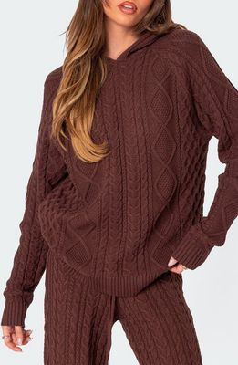 EDIKTED Jelena Cable Knit Hoodie in Brown