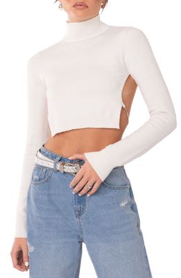 EDIKTED Jenna Open Back Diamante Strap Crop Sweater in White