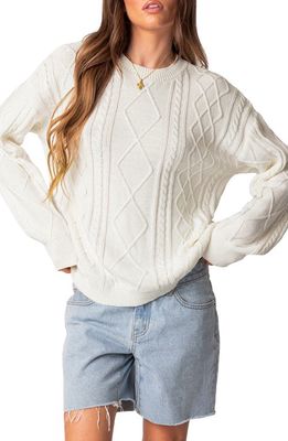 EDIKTED Jessy Oversize Cotton Cable Stitch Sweater in Cream