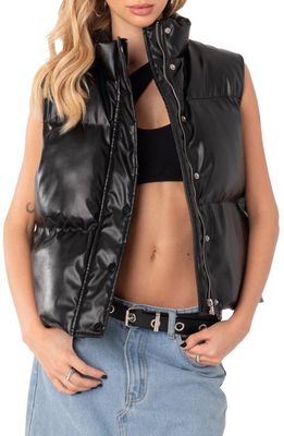 EDIKTED Kade Faux Leather Puffer Vest in Black