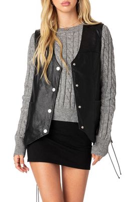 EDIKTED Kara Oversize Lace-Up Faux Leather Vest in Black