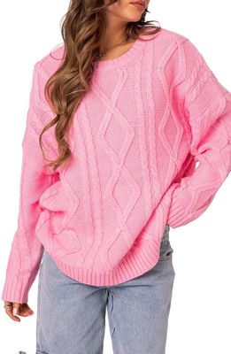 EDIKTED Kennedy Oversize Cable Stitch Sweater in Pink