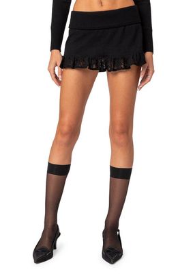 EDIKTED Lace Ruffle Trim Miniskirt in Black