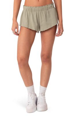 EDIKTED Lettuce Trim Micro Shorts in Olive