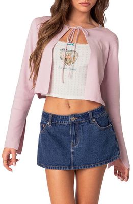 EDIKTED Londyn Tie Front Crop Cardigan in Light-Pink