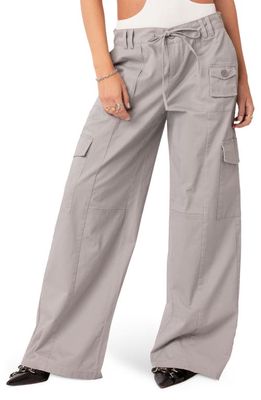 EDIKTED Low Rise Wide Leg Cargo Pants in Gray