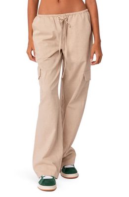 EDIKTED Lyric Cotton Cover-Up Cargo Pants in Beige