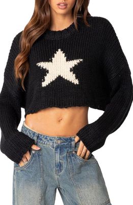 EDIKTED Mega Star Crop Sweater in Black