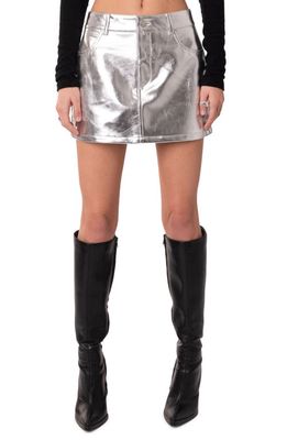 EDIKTED Metallic Faux Leather Miniskirt in Silver