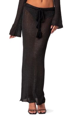 EDIKTED Micro Sequin Tassel Sheer Knit Maxi Skirt in Black