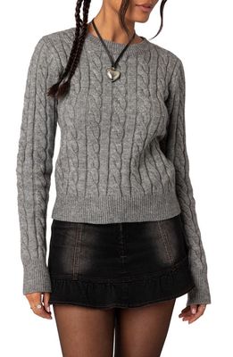 EDIKTED Minka Cable Stitch Crewneck Sweater in Gray-Melange