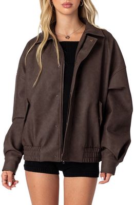 EDIKTED Mori Oversize Faux Leather Jacket in Brown