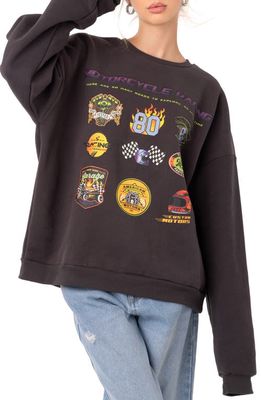 EDIKTED Motorcycle Cotton Blend Graphic Sweatshirt in Grey