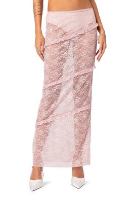 EDIKTED Myra Sheer Lace Ruffle Maxi Skirt in Light-Pink