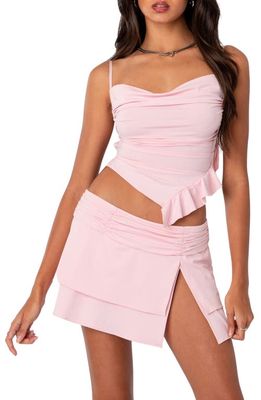 EDIKTED Nala Asymmetric Ruffle Crop Tank in Pink