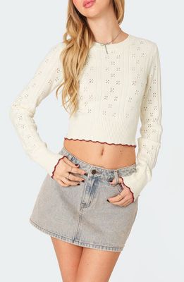EDIKTED Nelly Pointelle Stitch Crop Sweater in Cream