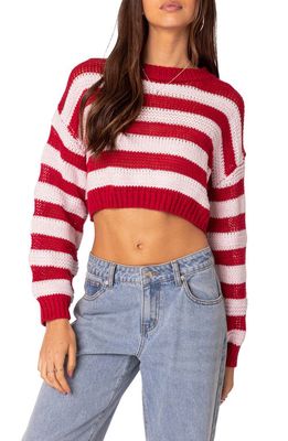 EDIKTED Novella Stripe Crop Sweater in Red